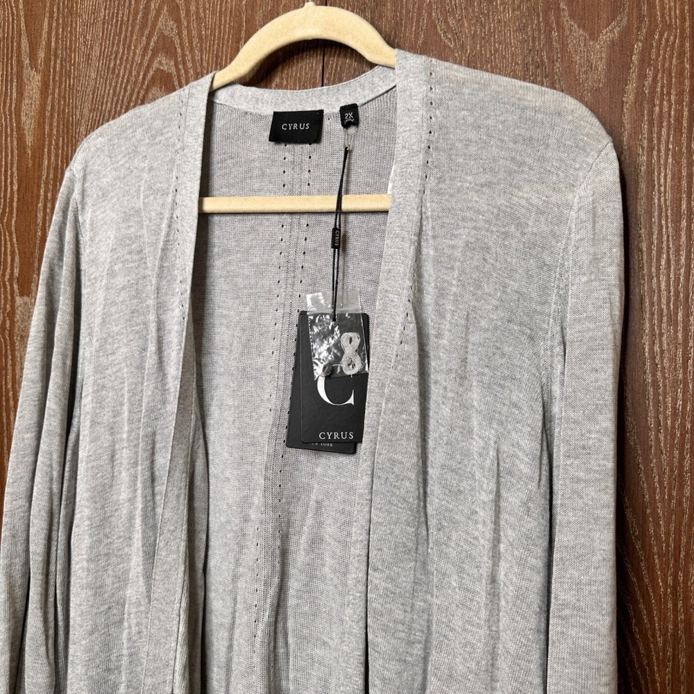 NWT Cyrus Grey Heather Open Front Cardigan Viscose Lightweight Women's 2X Summer - Picture 2 of 9